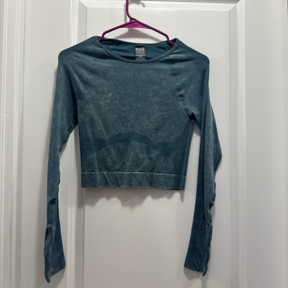 PINK Victoria's Secret Blue Fitted Long Sleeve Crop Top